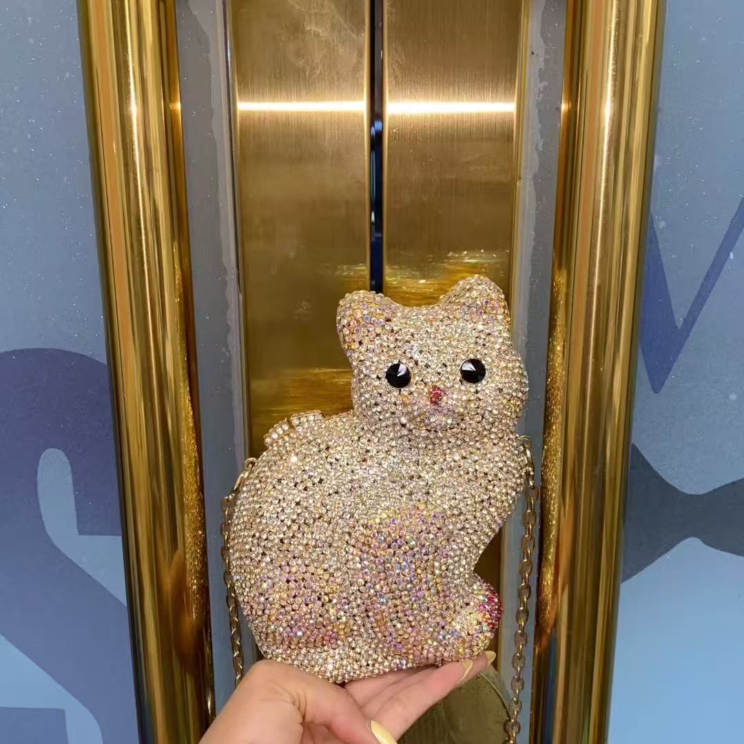 골드 귀여운 고양이 모양 여성 핸드백 웨딩 파티 크리스 - Luxury Bags Cute 리뷰 및 가격