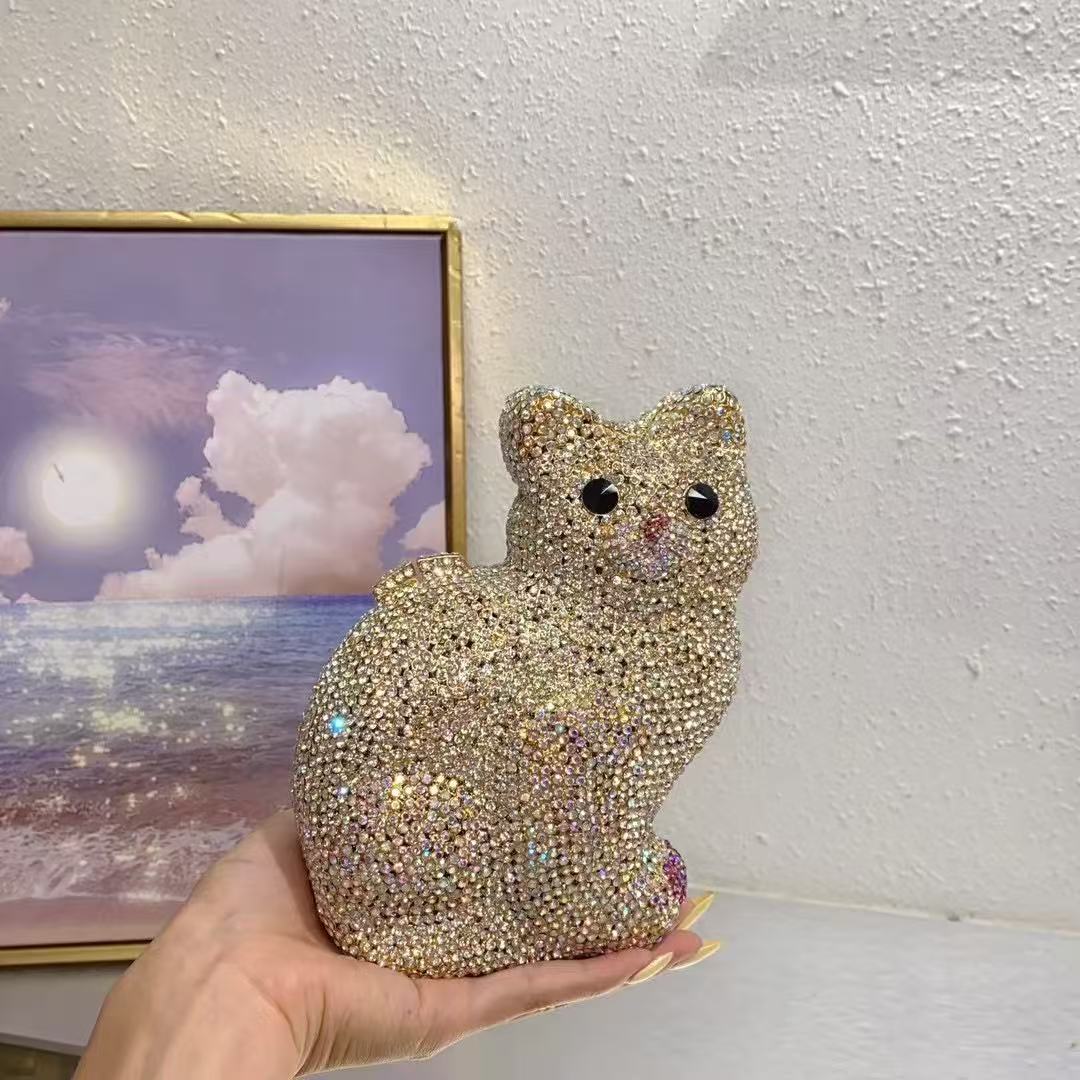 골드 귀여운 고양이 모양 여성 핸드백 웨딩 파티 크리스 - Luxury Bags Cute 리뷰 및 가격